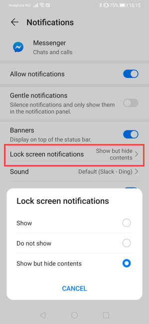 Mostrar notificaciones de Messenger, pero ocultar su contenido
