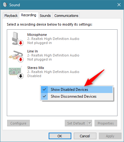 Mostrar dispositivos desactivados y desconectados en la ventana Sonido