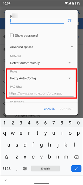 Proxy Auto-Config solo muestra la opción URL de PAC