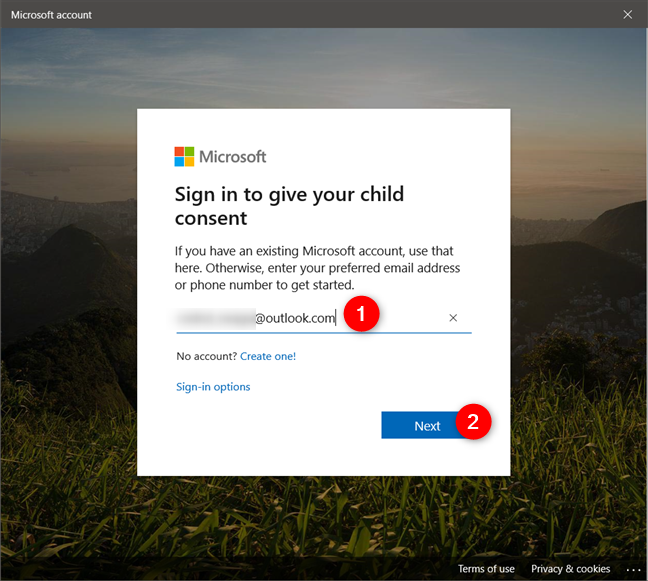 Autenticarse con la cuenta de Microsoft de los padres