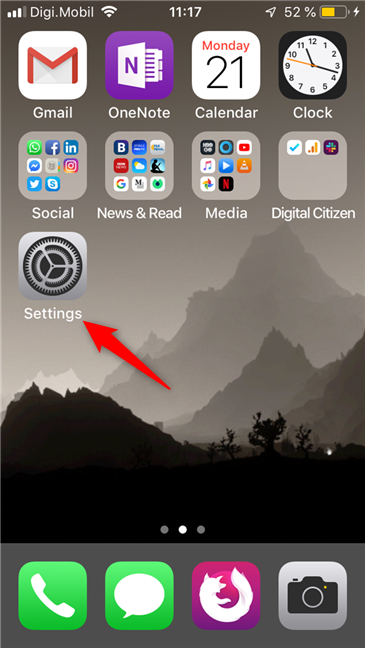 El icono de configuración en la pantalla de inicio de iOS