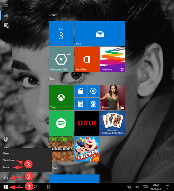 Apague o reinicie Windows 10 desde el menú Inicio